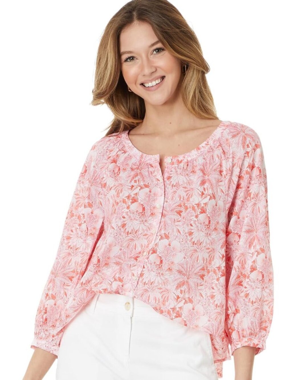 Tommy Bahama Petit Palma 3/4 Sleeve Button Front Top in Women's Large